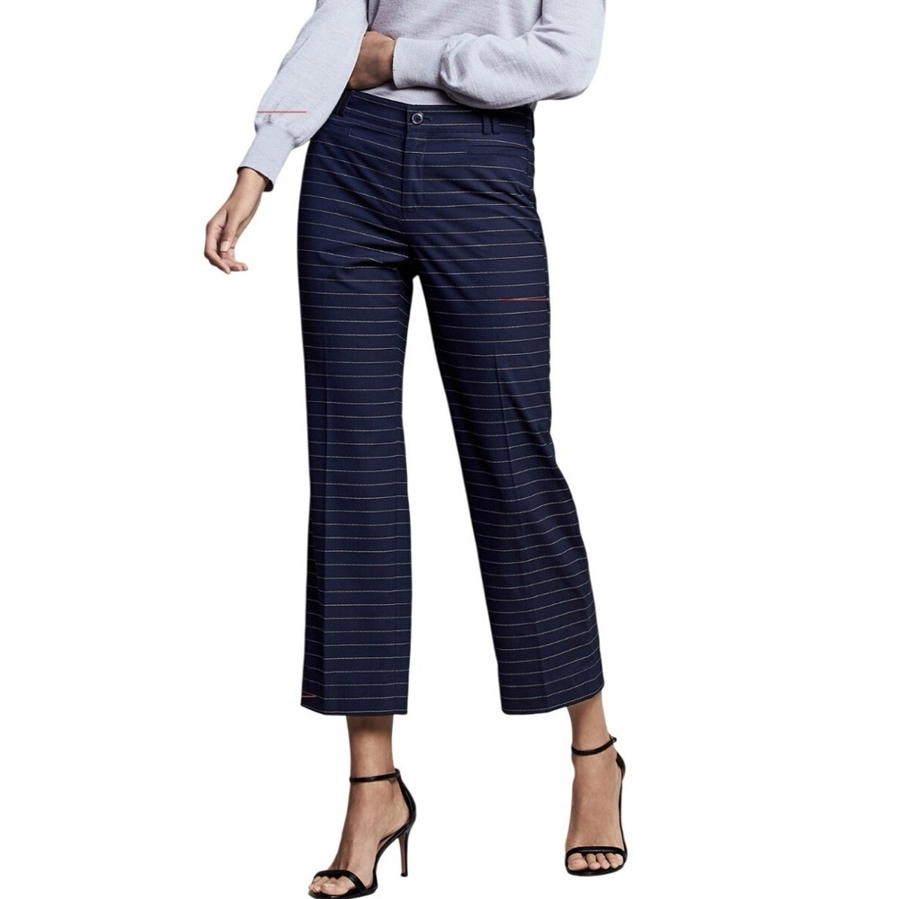Banana Republic Logan Crop Navy‎ Blue White Pinstripe Trouser Pants  0